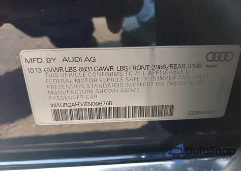 2014 Audi A8 L 3.0T z USA, uszkodzony, nr VIN WAURGAFD4EN006765